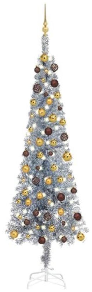 vidaXL Weihnachtsbaum Schlank mit LEDs & Kugeln Silbern 240 cm Bild 1