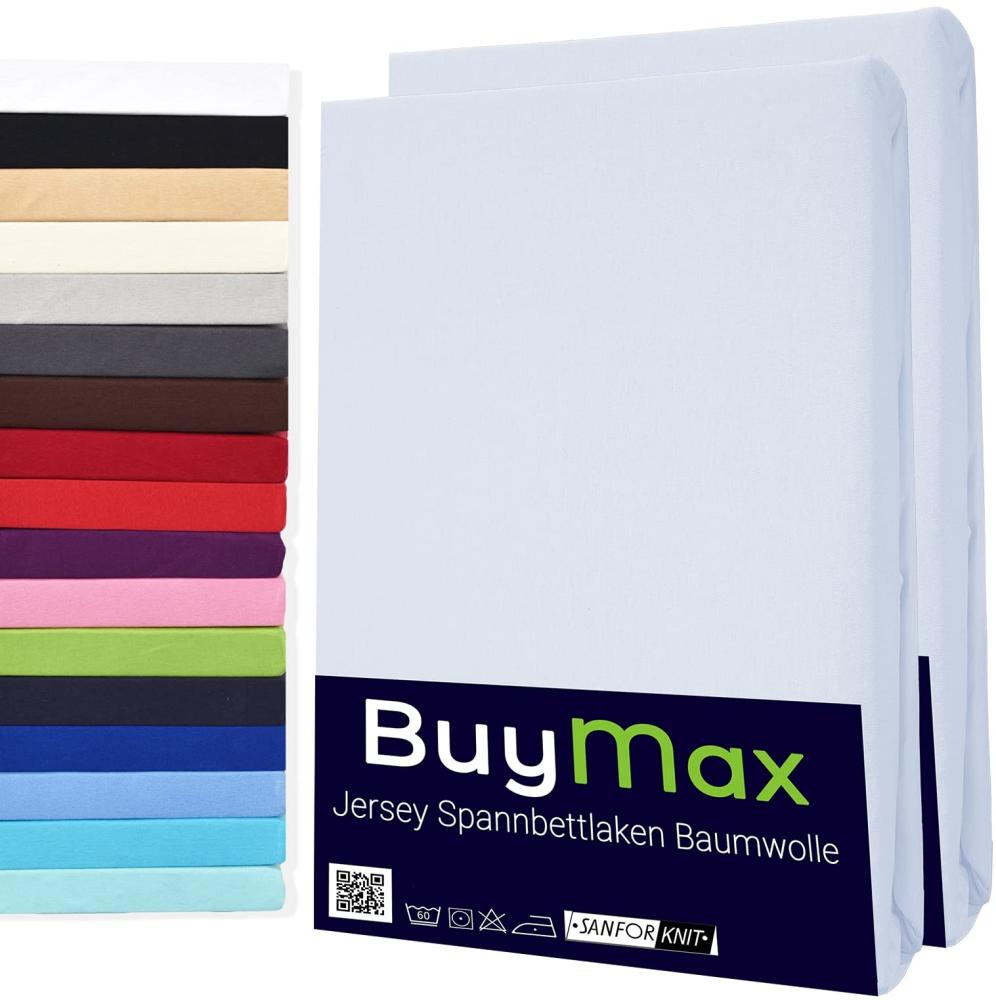 Buymax Spannbettlaken 200x200cm Baumwolle 100% Spannbetttuch Bettlaken Jersey, Matratzenhöhe bis 25 cm, Farbe Weiß Bild 1