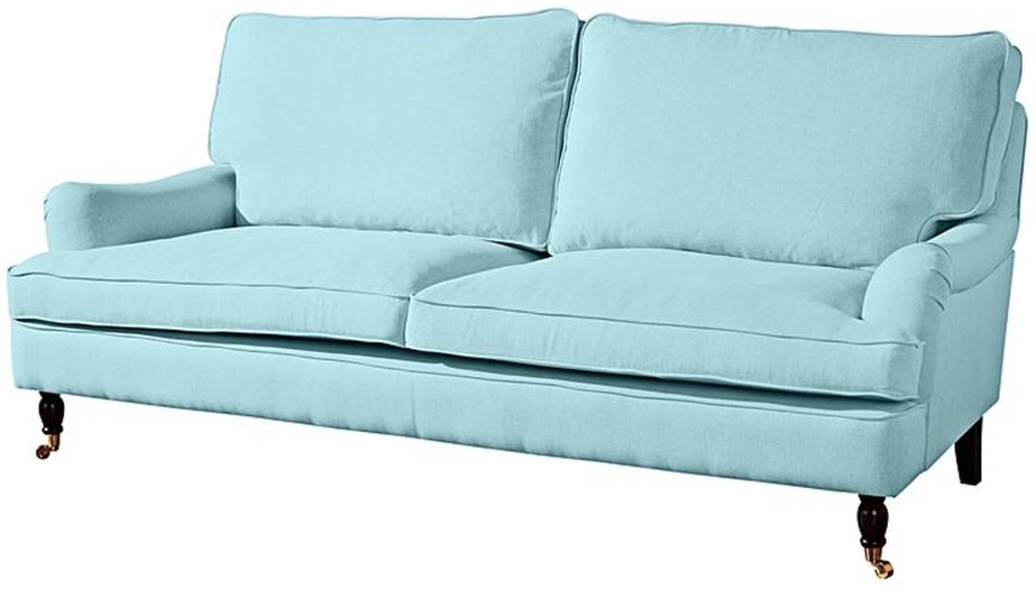 Passion Sofa 3-Sitzer Flachgewebe Leinenoptik Aqua Buche Nussbaumfarben Bild 1