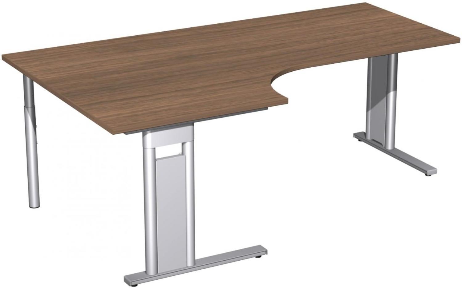 PC-Schreibtisch 'C Fuß Pro' links, feste Höhe 200x120x72cm, Nussbaum / Silber Bild 1