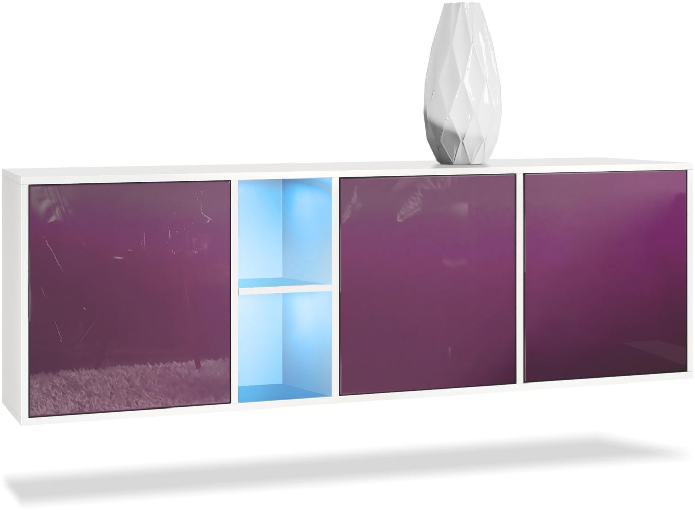 Vladon Kommode Cuba - Weiß matt/Brombeer Hochglanz inkl. LED - Modernes Sideboard für Ihr Wohnbereich - (BxHxT) 182x53x35 cm Bild 1