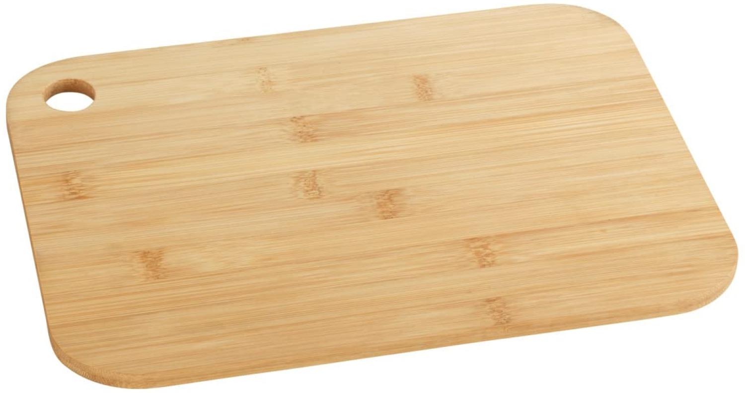 WENKO Schneidebrett Bambus M, beidseitig verwendbar, Brett mit Griffloch aus umweltfreundlichem, schnell nachwachsendem Bambus, messerschonend, platzsparende Aufhängung möglich, 28 x 0,8 x 20 cm Bild 1