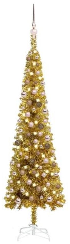 vidaXL Schlanker Weihnachtsbaum mit LEDs & Kugeln Golden 180 cm, Mit Beleuchtung [3078087] Bild 1