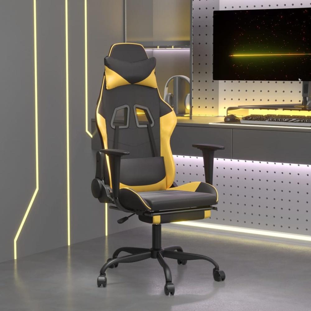 Gaming-Stuhl mit Fußstütze Schwarz und Golden Kunstleder, Drehbar [3143655] Bild 1