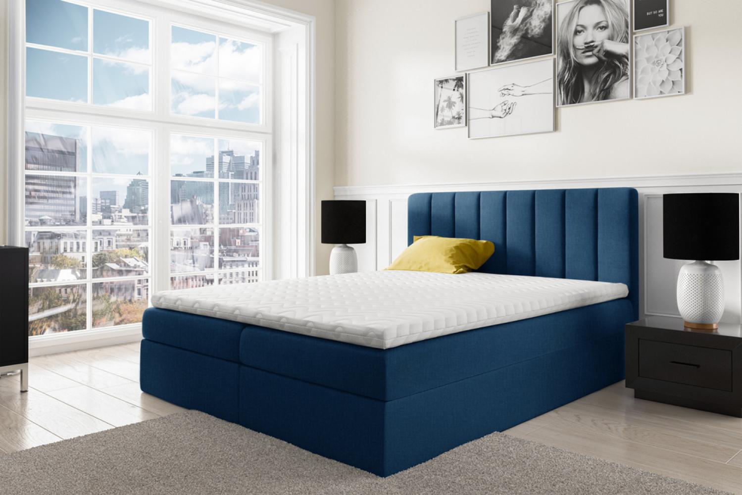 Stylefy 'Arcelia' Boxspringbett, Strukturstoff Inari Blau 180 x 200 cm Bild 1