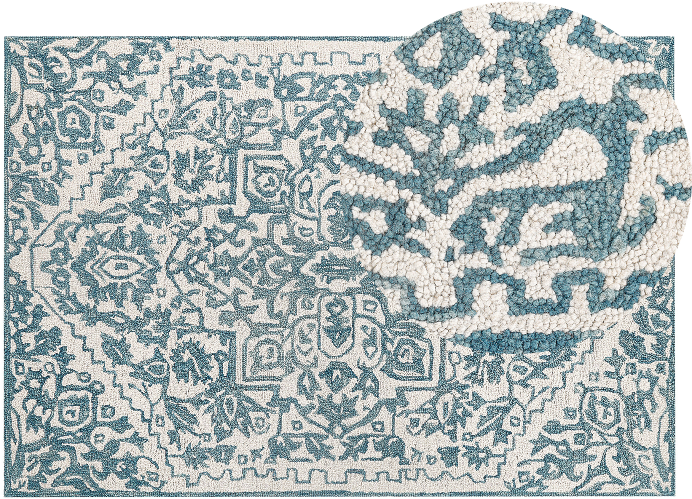 Teppich Wolle weiß blau 140 x 200 cm AHMETLI Bild 1