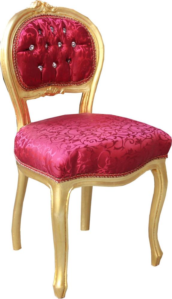 Casa Padrino Barock Damen Stuhl Bordeaux Muster / Gold mit Bling Bling Glitzersteinen - Schminktisch Stuhl Bild 1