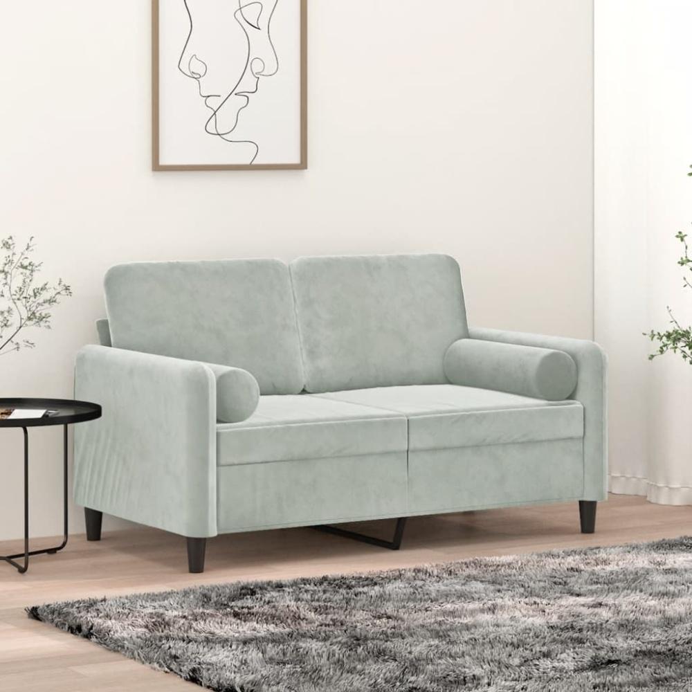 vidaXL 2-Sitzer-Sofa mit Zierkissen Hellgrau 120 cm Samt Bild 1
