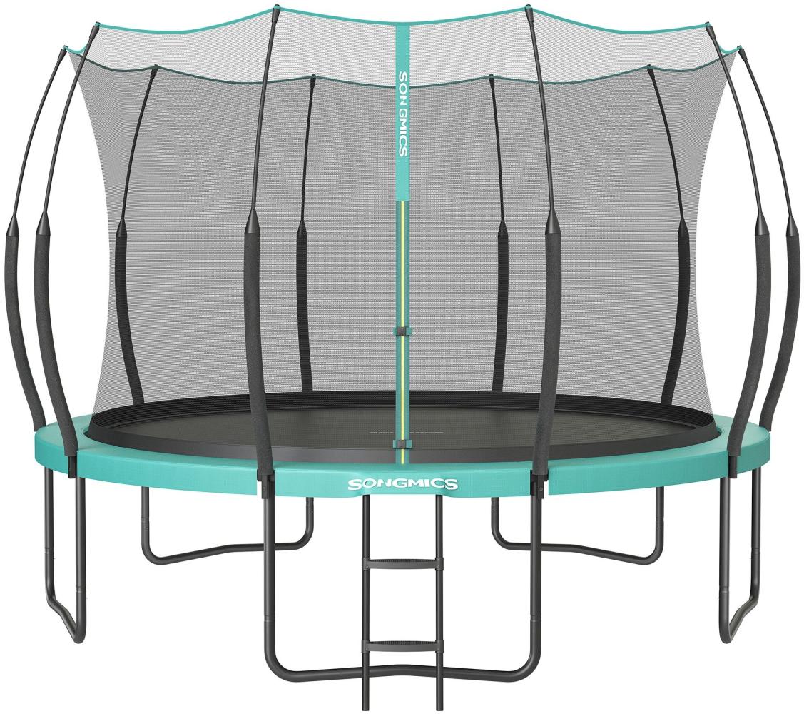 SONGMICS Federloses Trampolin, elastische Seile, Sicherheitsnetz mit Reißverschluss, Glasfaserstangen, seeblau, Ø 366 cm Bild 1