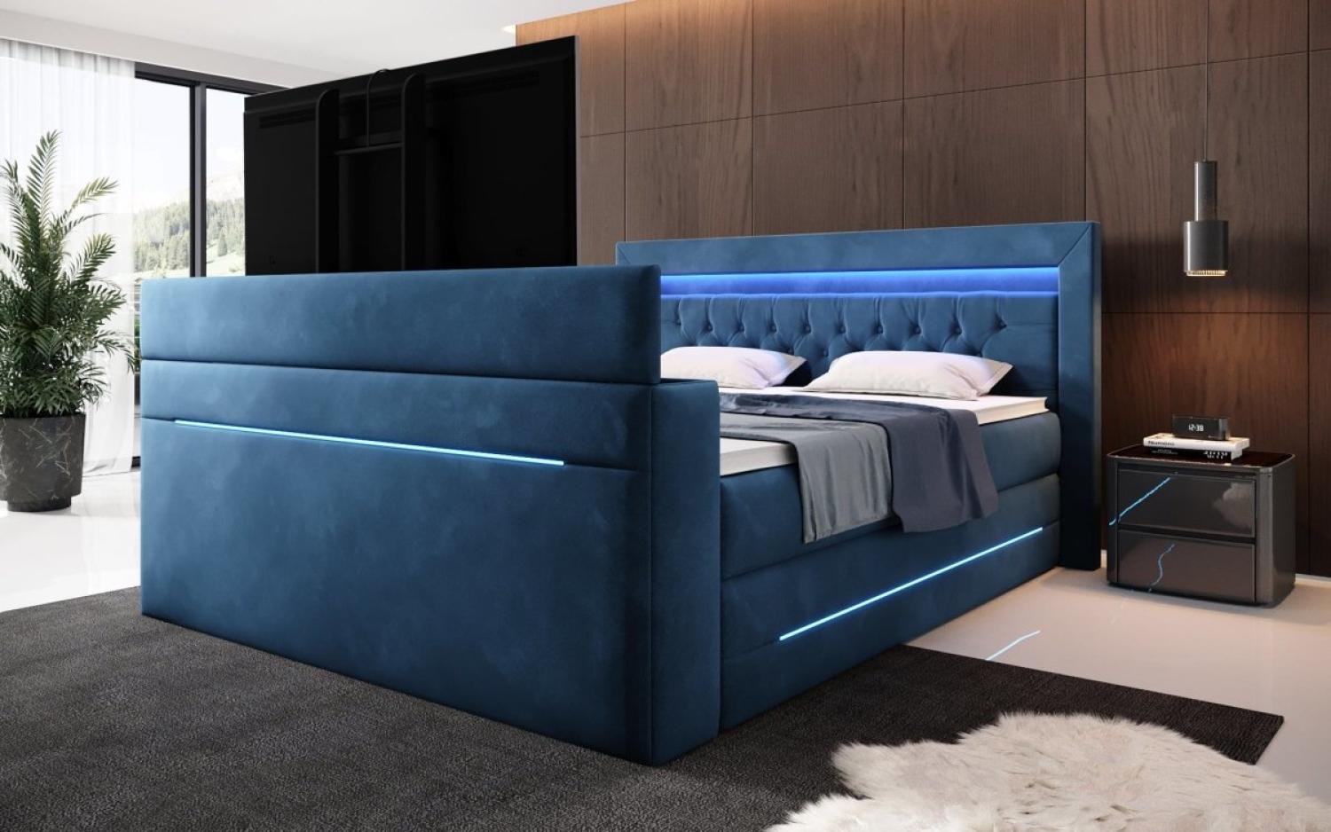 Boxspringbett Neptun mit TV Lift und RGB 160x200 Blau H2 Bild 1