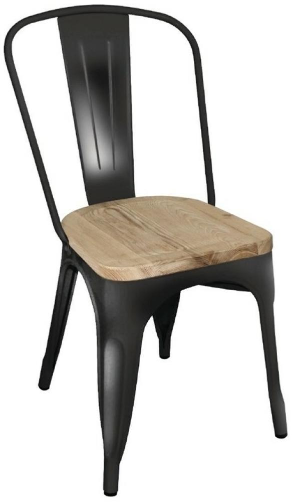 Bolero Bistro Beistellstuhl Schwarz mit Holzsitzauflage (4 Stück) Bild 1