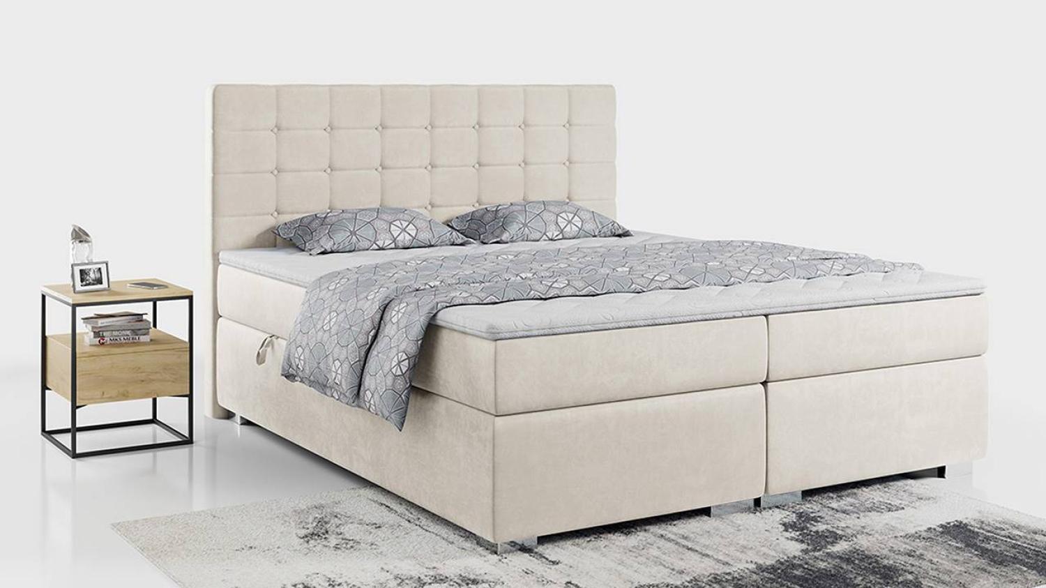 Boxspringbett, Deko Bed mit Matratze und Topper - CASSI - 160x200cm - Beige Velours - H4 Bild 1