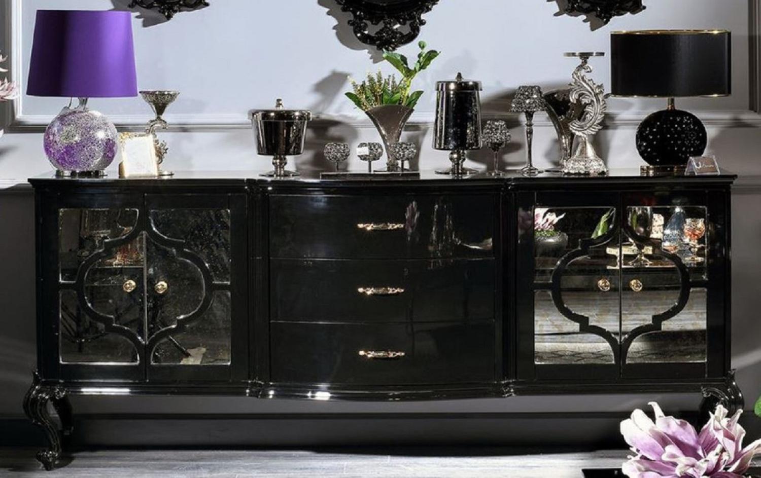 Casa Padrino Luxus Barock Sideboard Schwarz / Gold - Prunkvoller Massivholz Schrank mit 4 Türen und 3 Schubladen - Barock Möbel Bild 1