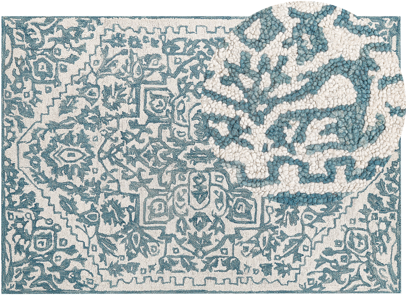 Teppich Wolle weiß blau 160 x 230 cm AHMETLI Bild 1