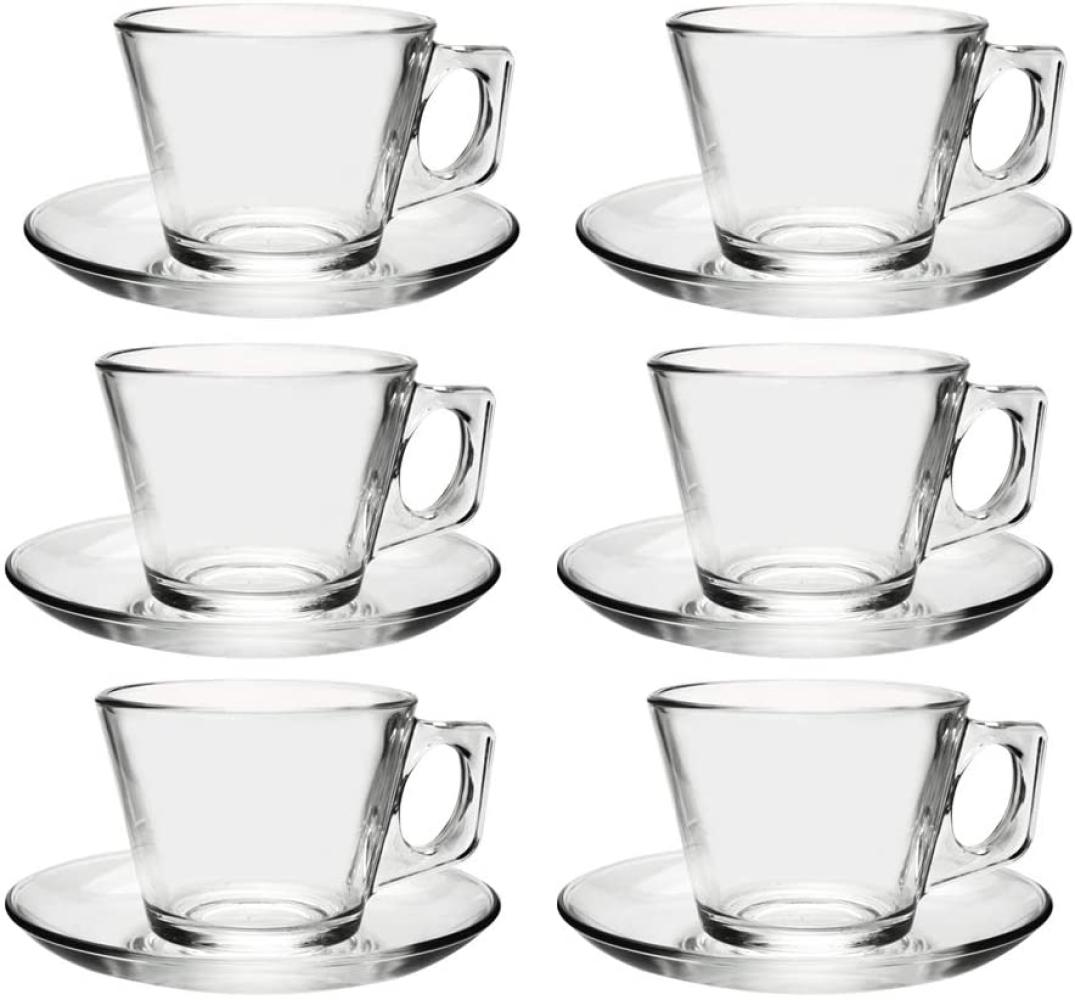 Pasabahce Vela 6er Set Teetassen-Service mit Tellerchen, Glas, Transparent Teegläser-Set mit Untertasse Tee Cappuccino Glas Bild 1