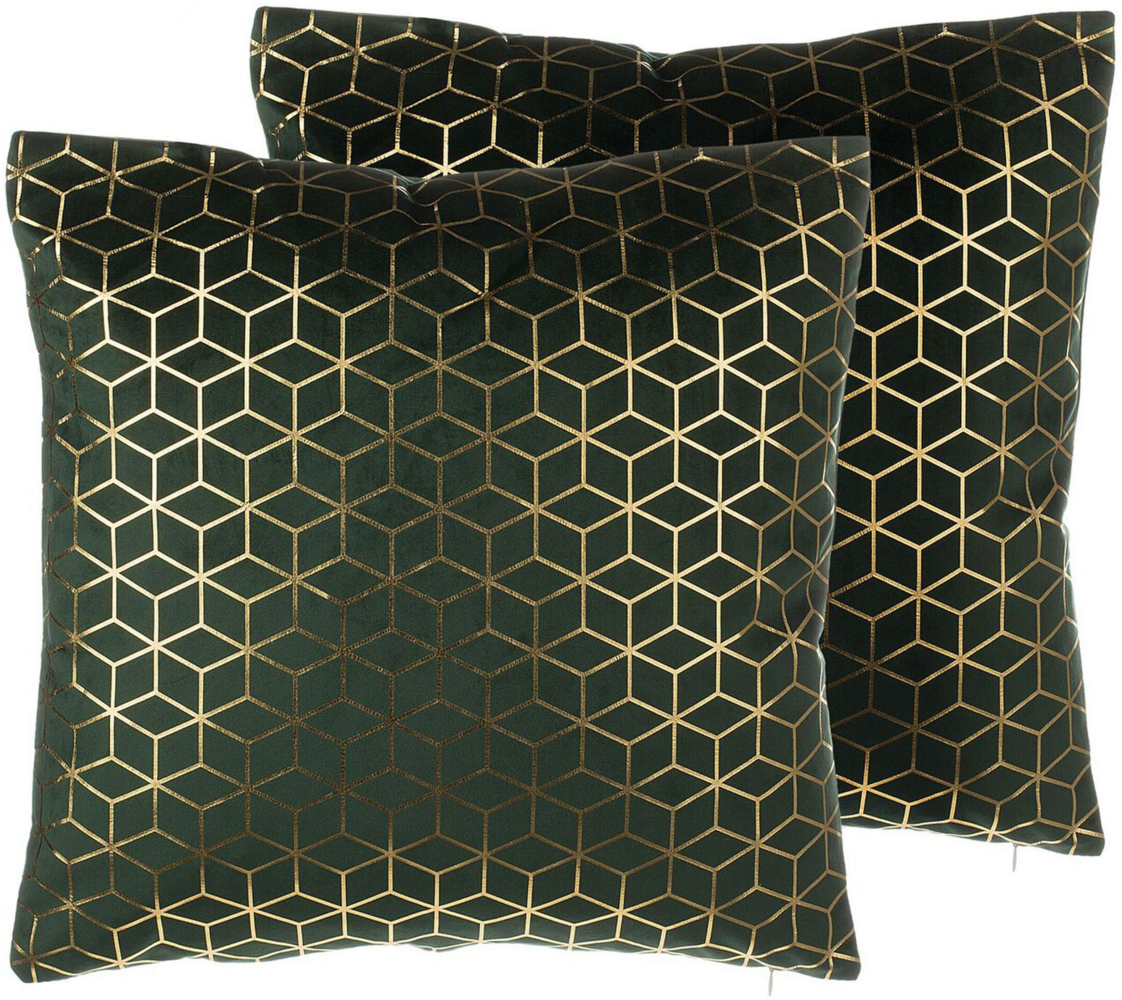 Dekokissen Netzmuster Samtstoff dunkelgrün 45 x 45 cm 2er Set CELOSIA Bild 1