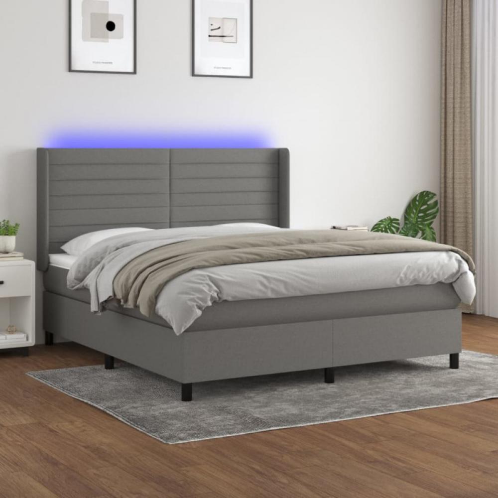 Boxspringbett mit Matratze & LED Dunkelgrau 180x200 cm Stoff (Farbe: Grau) Bild 1