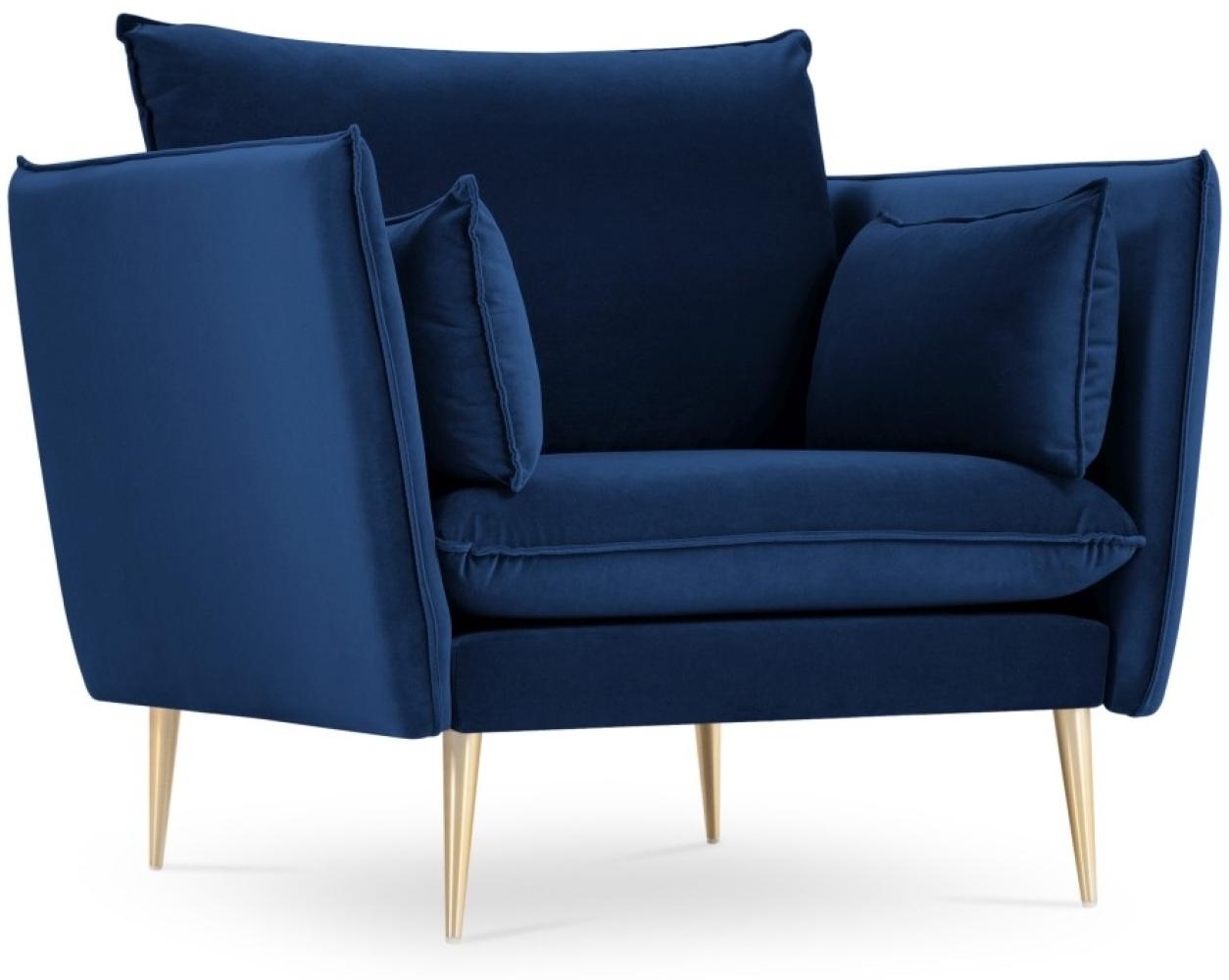 Micadoni Samtstoff Sessel Agate | Bezug Royal Blue | Beinfarbe Gold Metal Bild 1