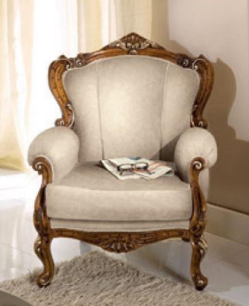 Casa Padrino Luxus Barock Sessel Grau / Braun - Handgefertigter Mahagoni Wohnzimmer Sessel - Barock Wohnzimmer Möbel - Luxus Qualität - Made in Italy Bild 1