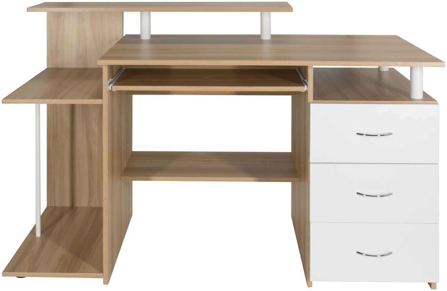 hjh 'Office' Schreibtisch mit Schubladen & Tastaturauszug, Eiche/Weiß, 89 x 137 x 60 cm Bild 1