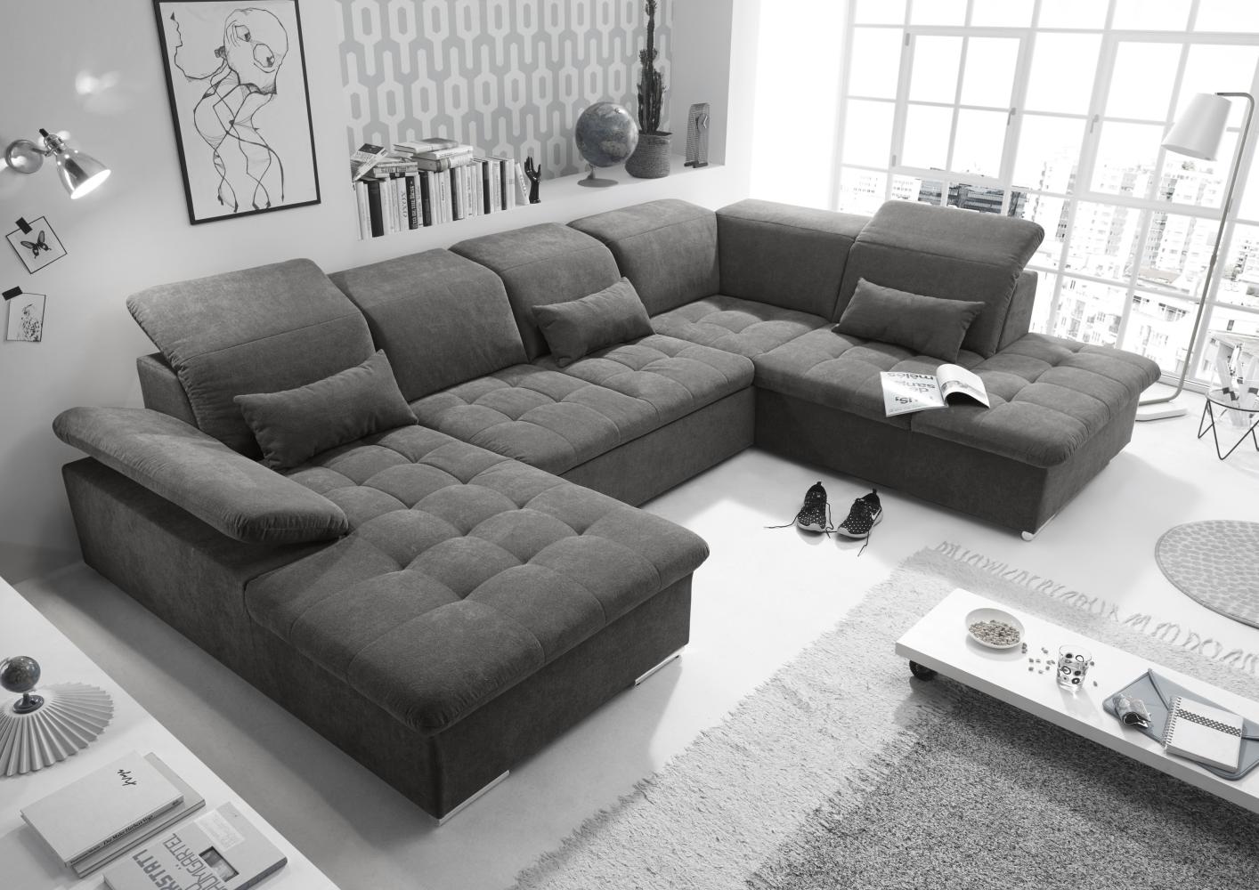 Couch WAYNE R Sofa Schlafcouch Wohnlandschaft Schlaffunktion braunschwarz U-Form Bild 1