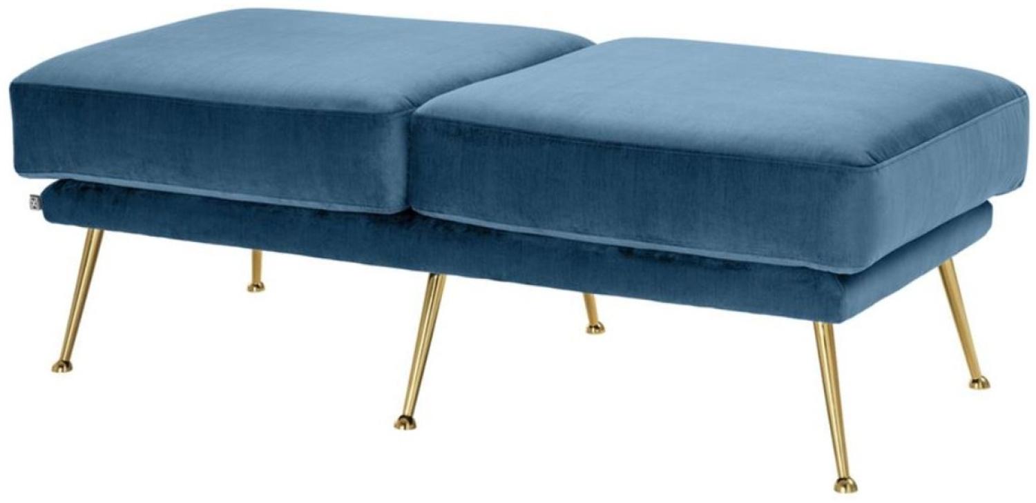 Casa Padrino Luxus Sitzbank Blau / Messingfarben 125 x 58 x H. 45 cm - Designermöbel Bild 1