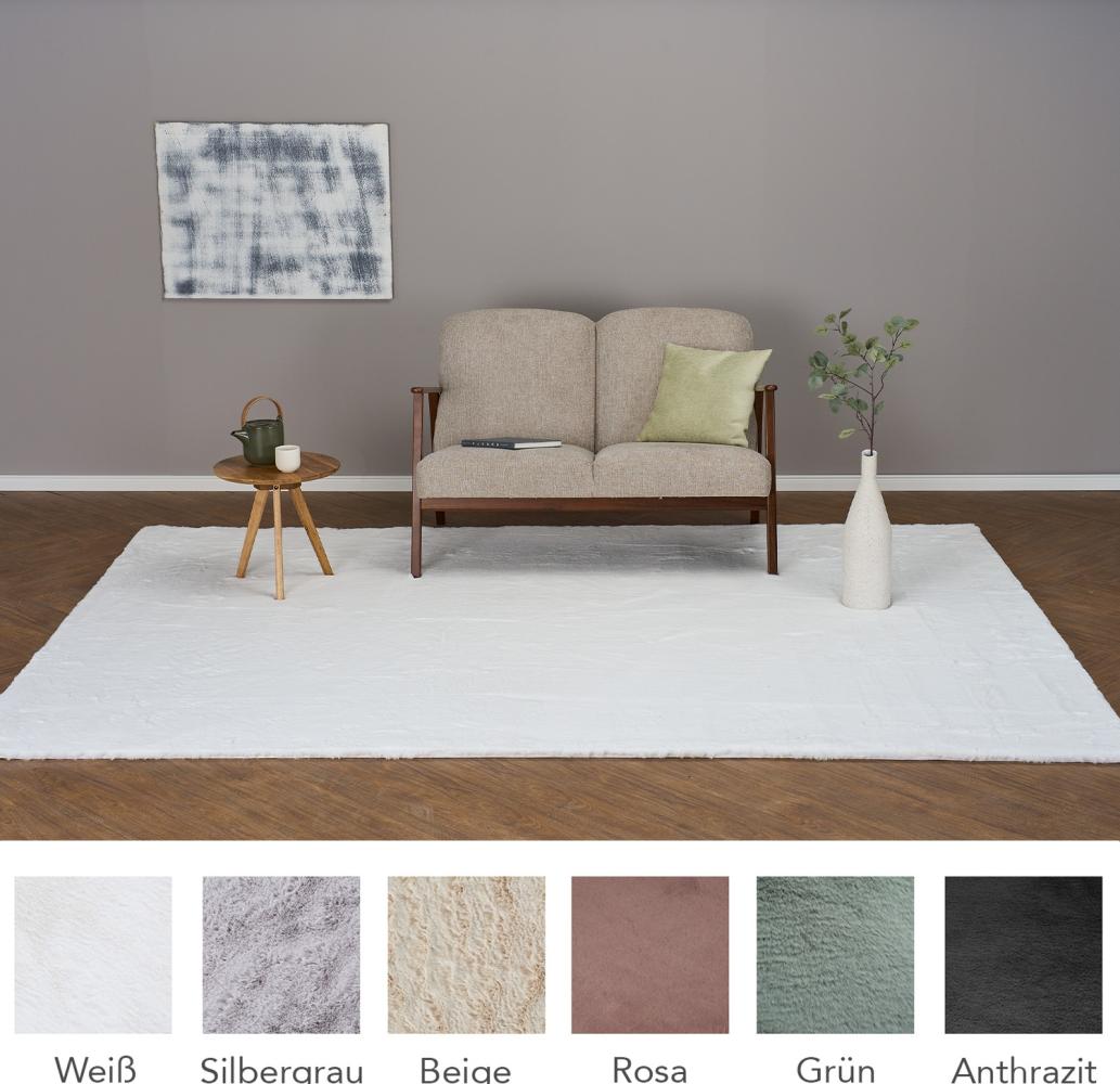 HOMESTORY Hochflorteppich eckig 200x290cm in weiß, flauschig, super-Soft und vegan, Shaggy modern pflegeleicht und einfarbig für Wohnzimmer, Schlafzimmer und Kinderzimmer Bild 1