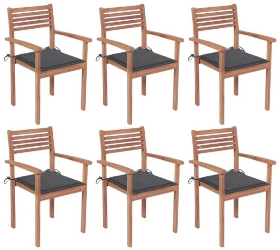 Stapelbare Gartenstühle mit Kissen 6 Stk. Massivholz Teak Bild 1