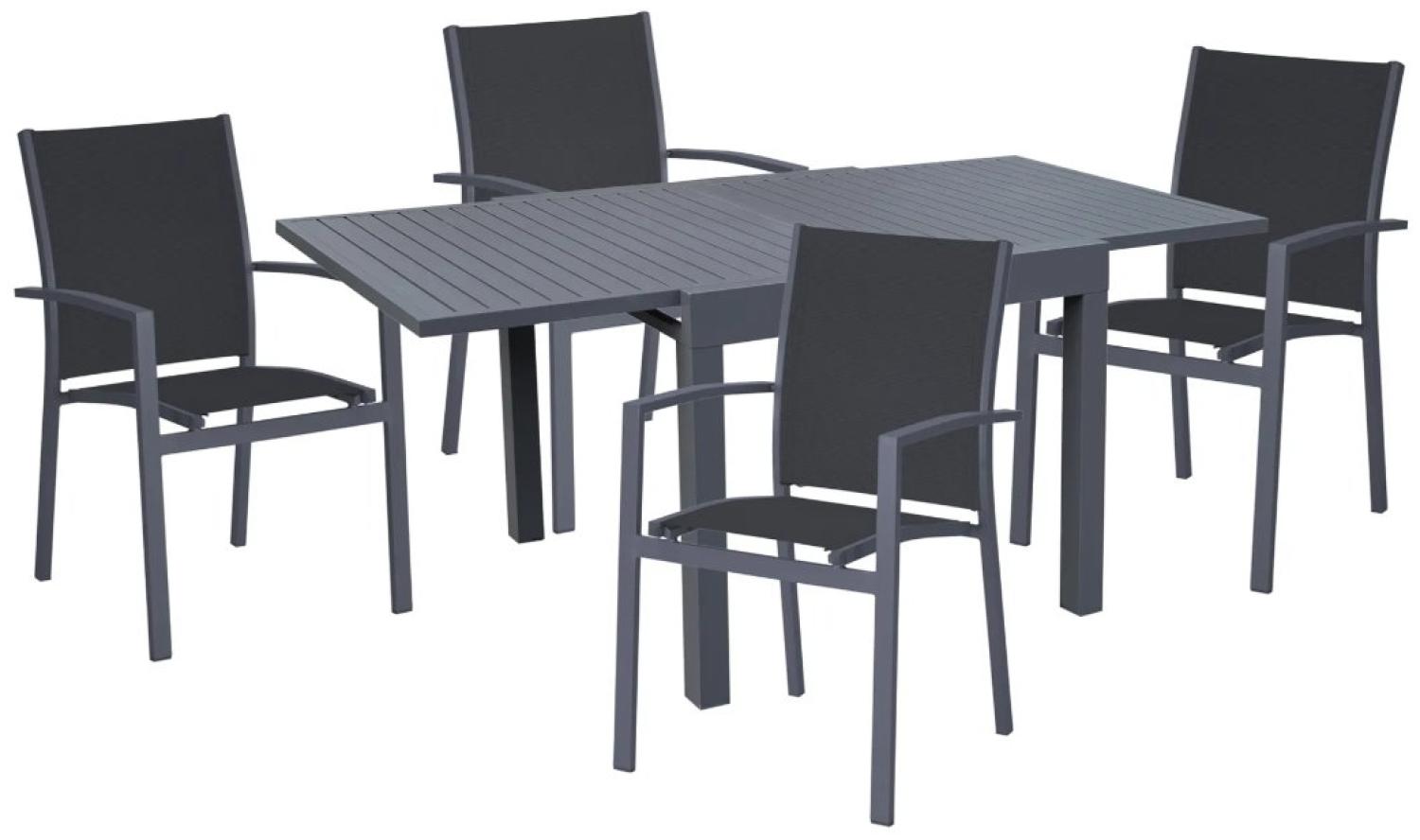 5tlg. Alu Tischgruppe Set Garten Sitzgruppe Tisch Stuhl Stühle Sessel Holz Optik Bild 1