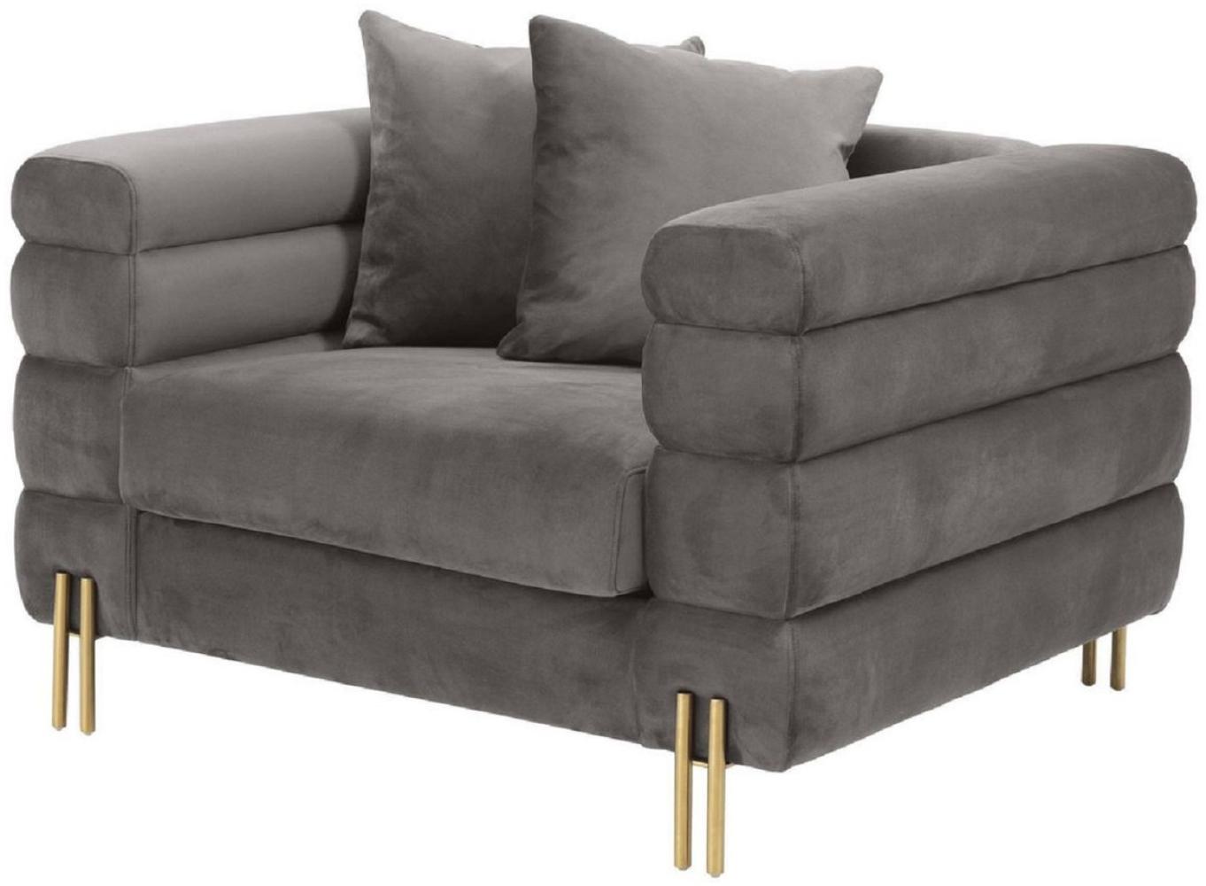 Casa Padrino Luxus Sessel Grau / Messingfarben 109 x 97 x H. 68 cm - Wohnzimmer Sessel mit edlem Samtstoff - Luxus Möbel Bild 1