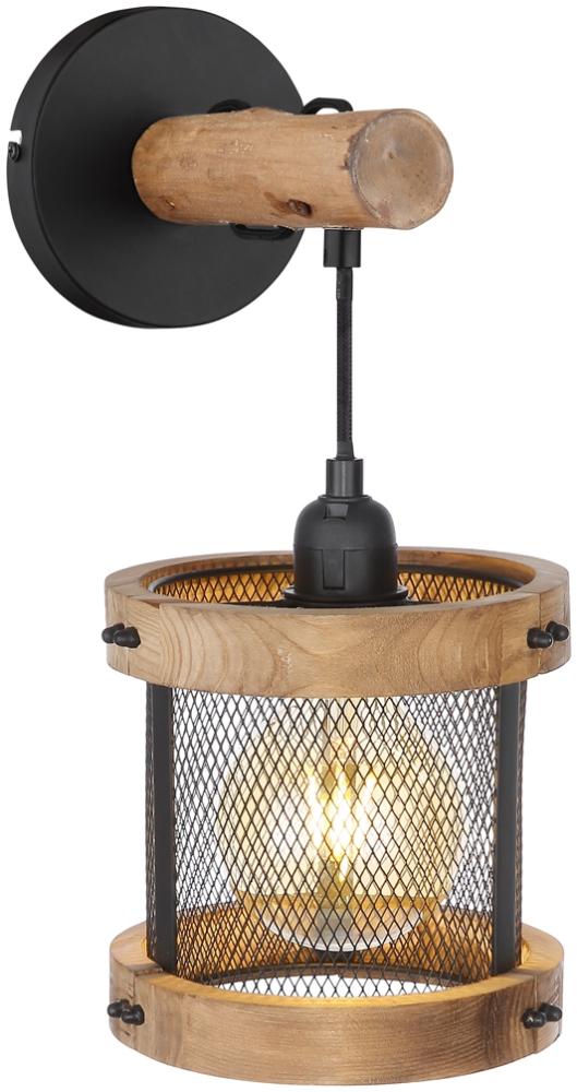 LED Wandleuchte mit Holz 1-flammig, Gitter schwarz Ø16cm Bild 1