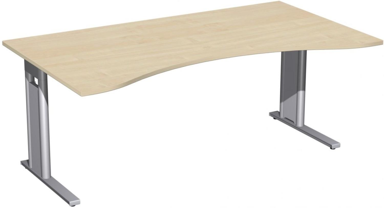 Schreibtisch 'C Fuß Pro' Ergonomieform, feste Höhe 180x100cm, Ahorn / Silber Bild 1