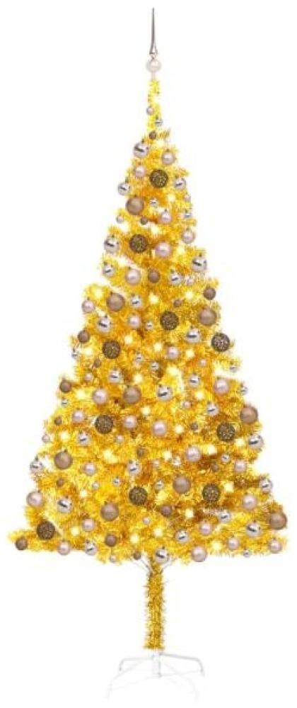 vidaXL Künstlicher Weihnachtsbaum mit LEDs & Kugeln Golden 240cm PET, Mit Beleuchtung [3077607] Bild 1