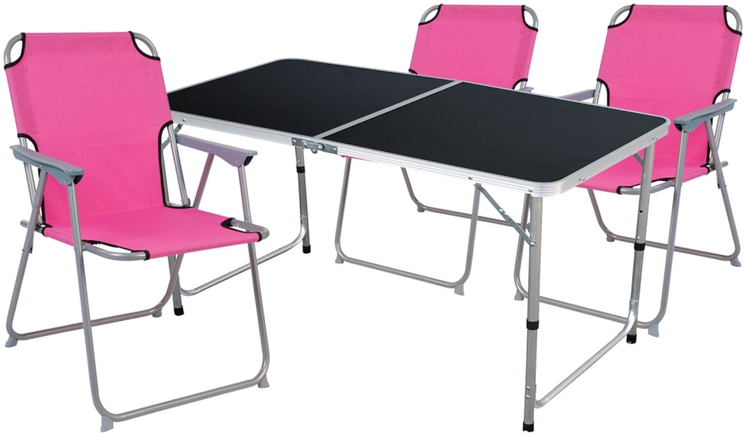 4-teiliges Campingmöbel Set Black Alu 120x60x58/70cm pink Bild 1