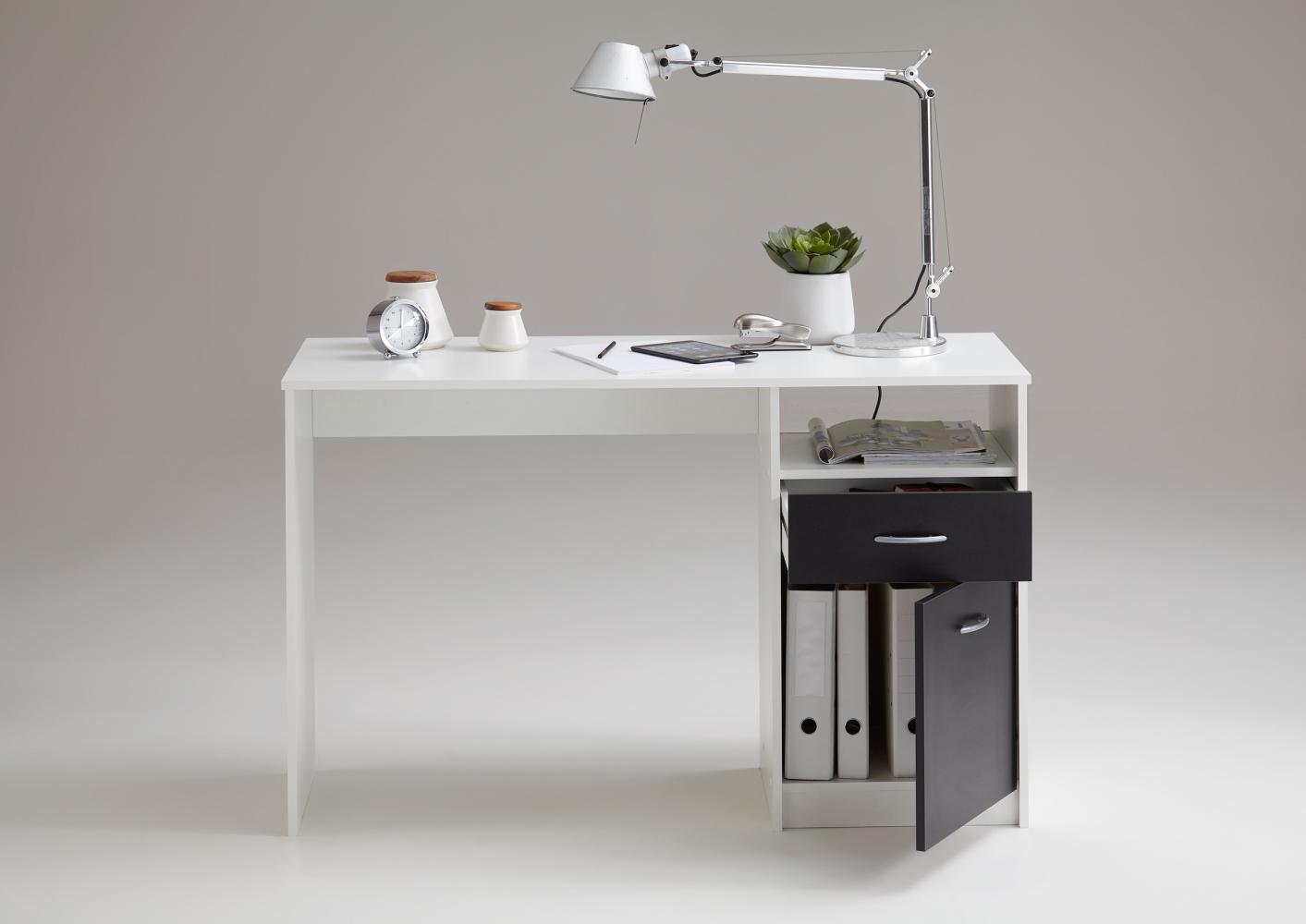 FMD Schreibtisch mit 1 Schublade 123×50×76,5 cm Weiß/Schwarz Bild 1