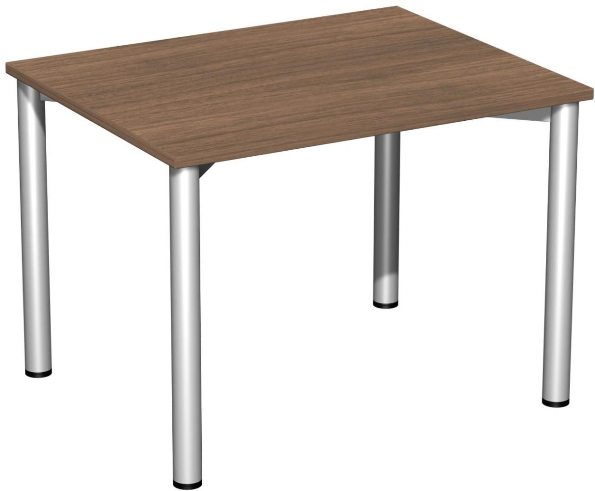 Schreibtisch '4 Fuß Flex', feste Höhe 100x80cm, Nussbaum / Silber Bild 1