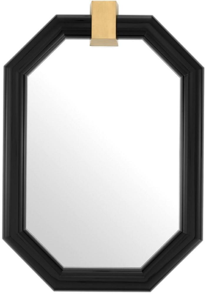 Casa Padrino Luxus Wandspiegel Schwarz / Messing 105 x 15 x H. 151 cm - Achteckiger Mahagoni Spiegel - Luxus Qualität Bild 1
