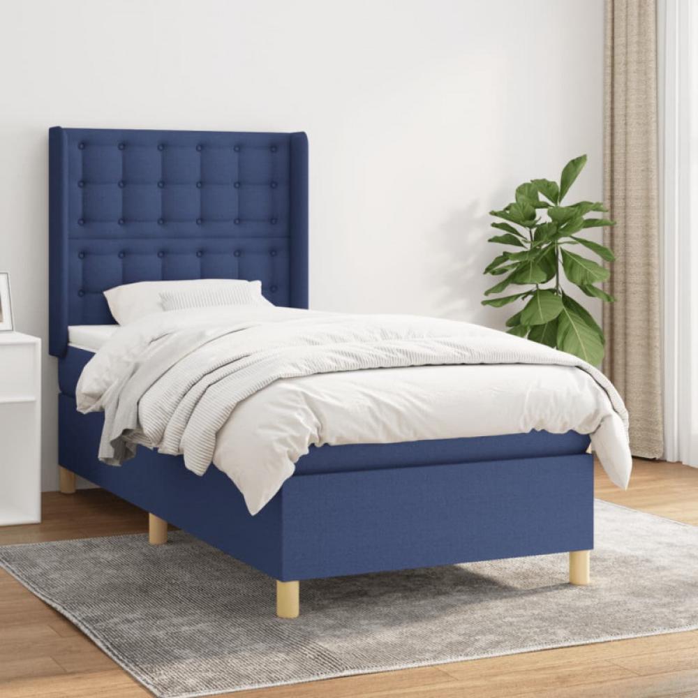 vidaXL Boxspringbett mit Matratze Blau 90x200 cm Stoff Bild 1