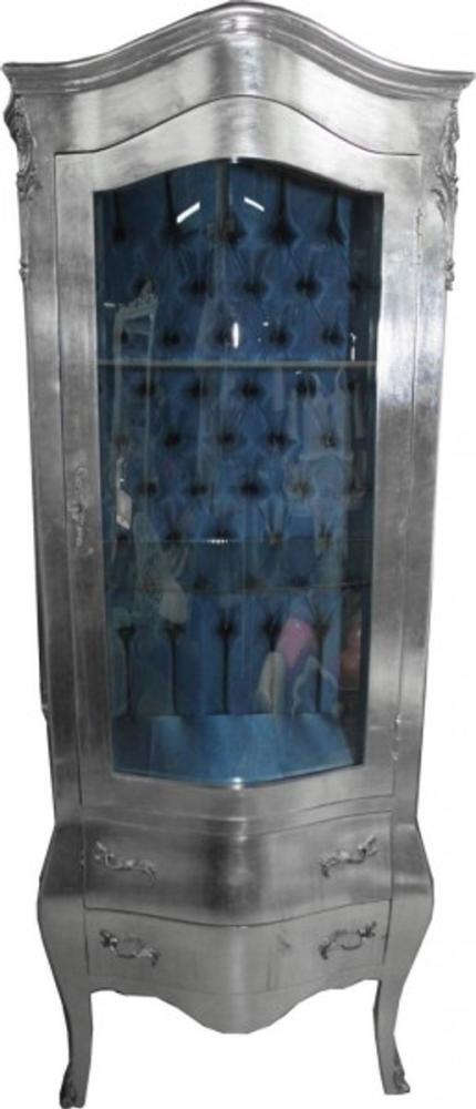 Casa Padrino Barock Vitrine Silber mit Azzurfarbenen Innenstoff - Antik Stil Möbel Bild 1