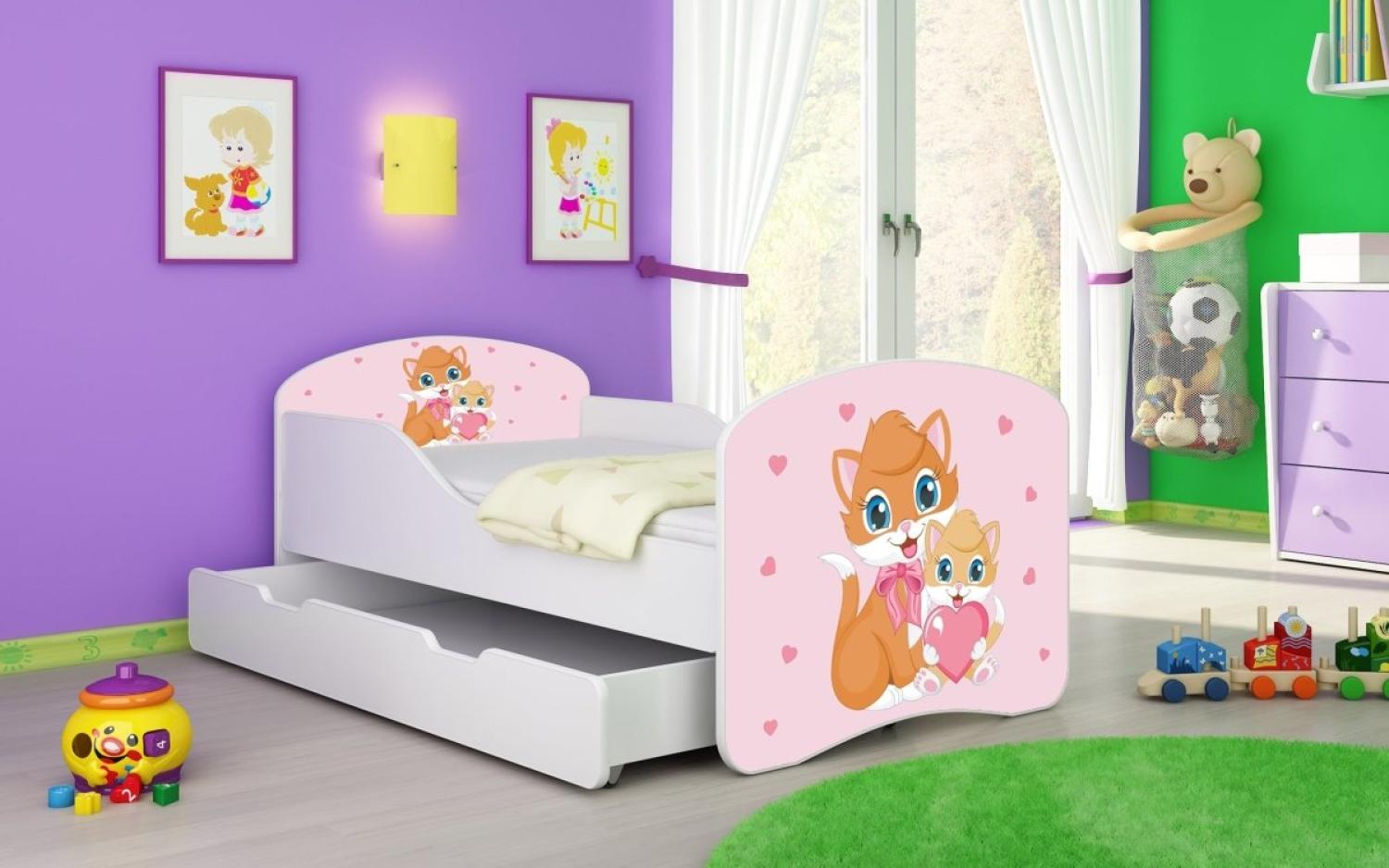 Kinderbett Luna mit Stauraum und verschiedenen Motiven 160x80 Kitty Bild 1