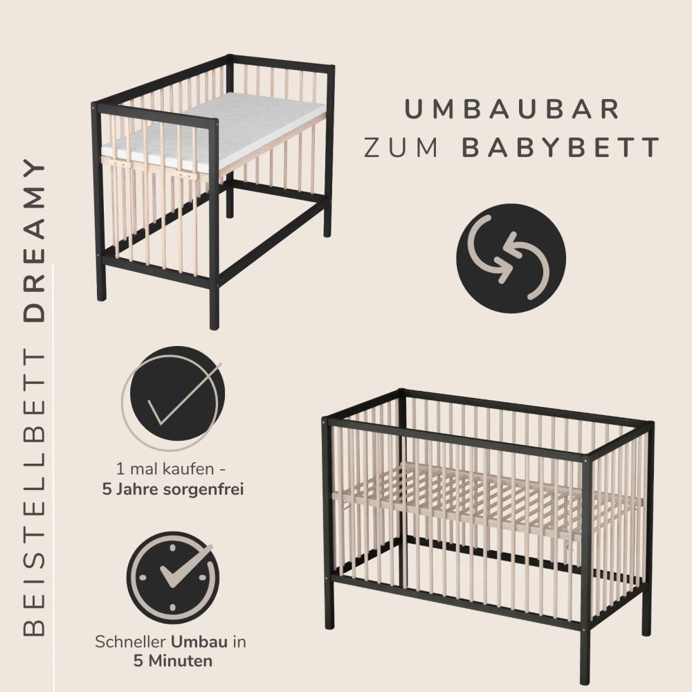 Baby Beistellbett Dreamy 60x120 cm - BLACK EDITION - 4 in 1 ohne Umbauseite Bild 1