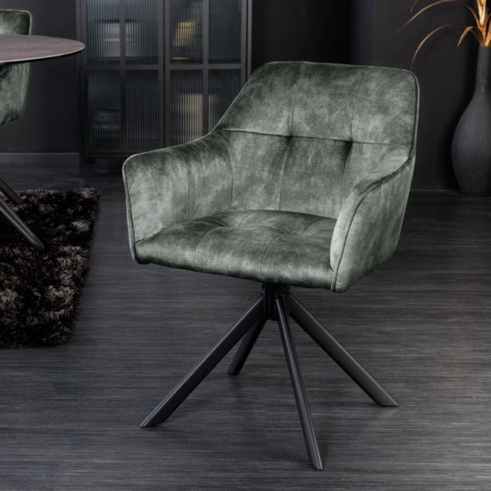 Moderner Drehstuhl ZIRA grün Samt Metallgestell schwarz Stuhl Armlehne Bild 1