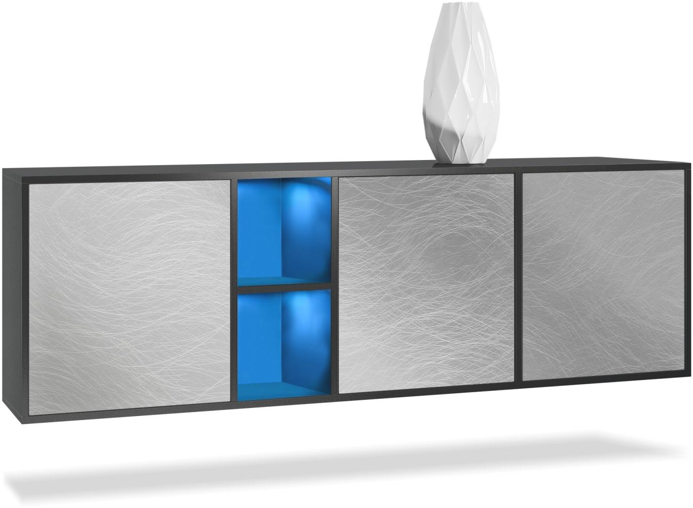Vladon Kommode Cuba - Schwarz matt/Scratchy Metal - Modernes Sideboard für Ihr Wohnbereich - (BxHxT) 182x53x35 cm Bild 1