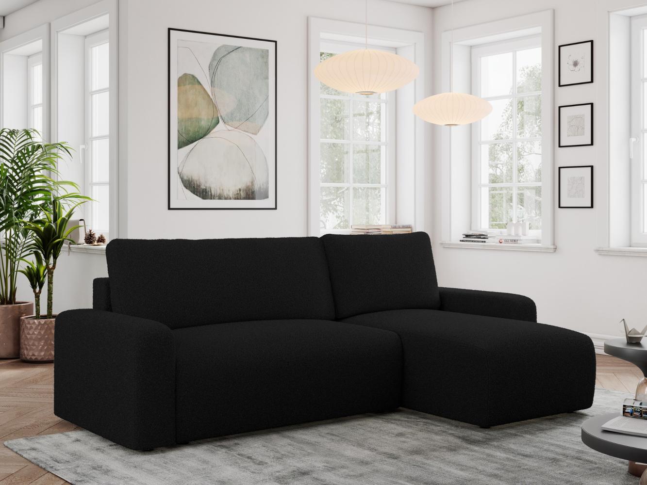 Ecksofa L-form, mit Schlaffunktion und Bettkasten - ARGOS - Schwarz Boucle Bild 1