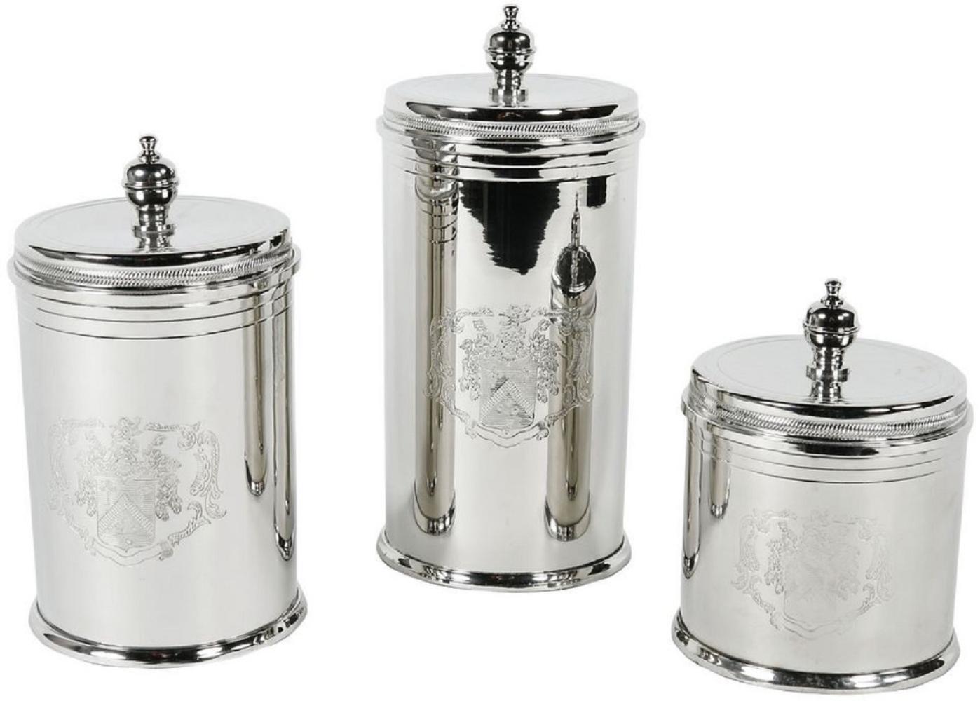 Casa Padrino Luxus Keksdosen Set Silber - 3 runde Messing Aufbewahrungsdosen mit Deckel - Hotel & Restaurant Accessoires Bild 1