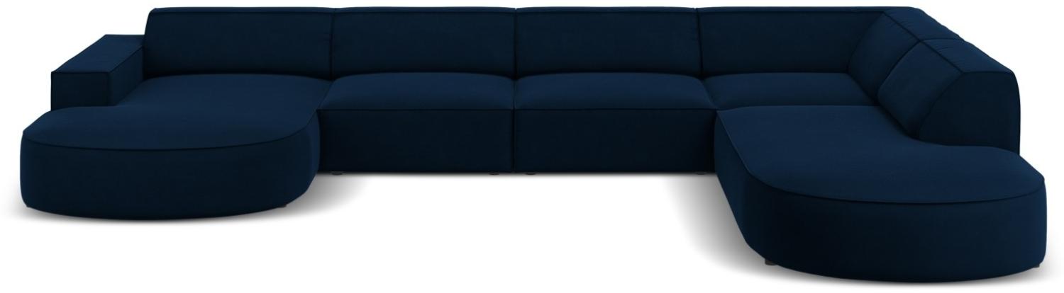 Micadoni 7-Sitzer Samtstoff Panorama Ecke rechts Sofa Jodie | Bezug Royal Blue | Beinfarbe Black Plastic Bild 1