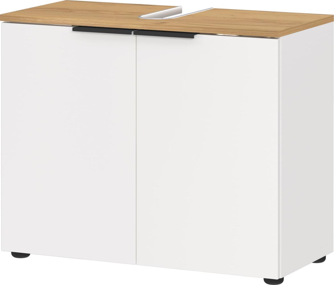 Waschbeckenunterschrank mit Siphonaussparung, 70x34x58, Weiß-Beige, Made in Germany, TAHO-Serie von Kadima Design Bild 1