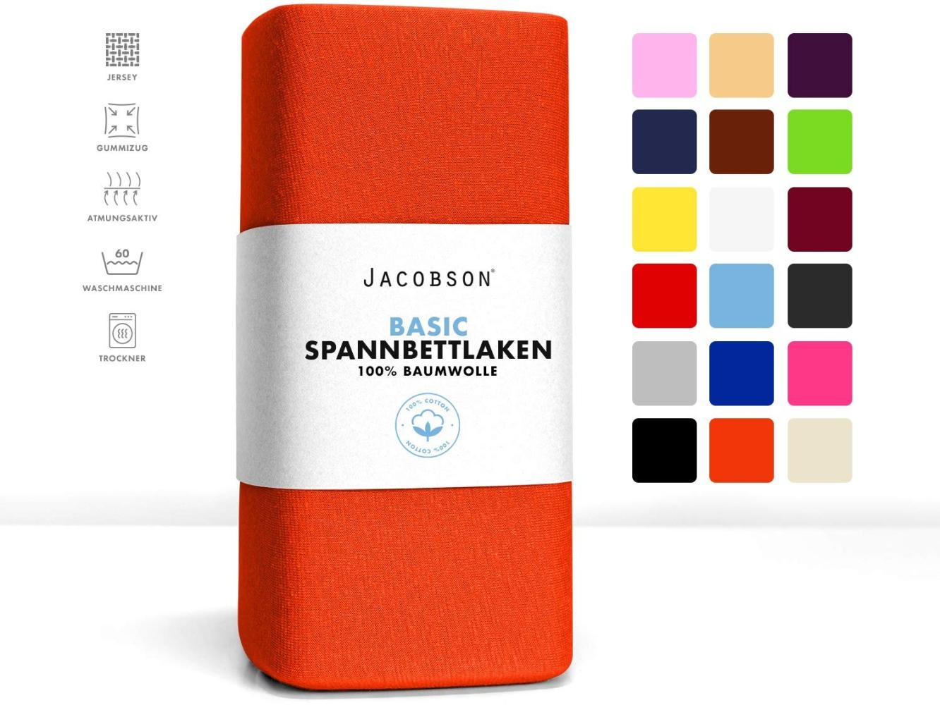 JACOBSON Jersey Spannbettlaken Spannbetttuch Baumwolle Bettlaken (60x120-70x140 cm, Orange) Bild 1