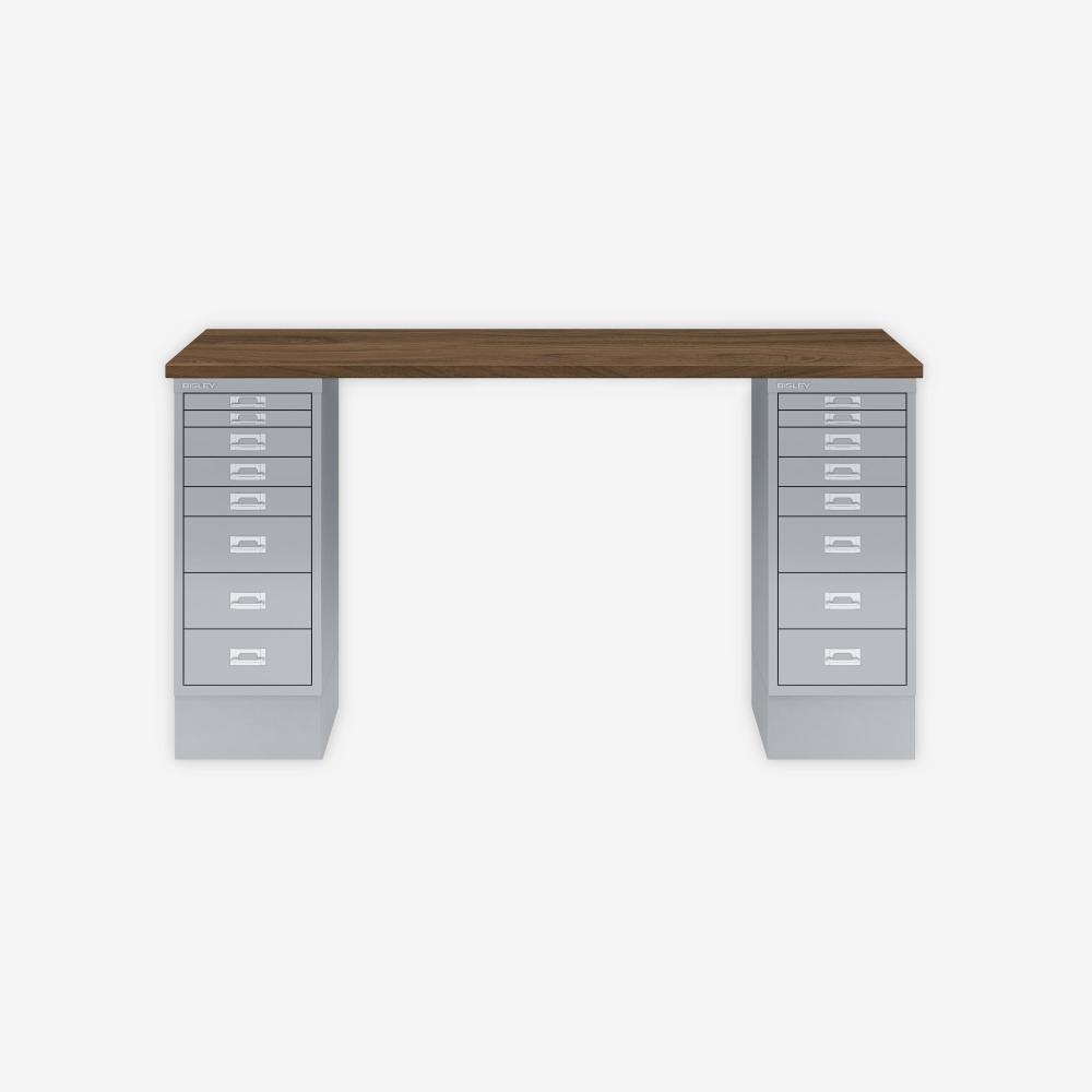 MultiDesk, 2 MultiDrawer mit 8 Schüben, Dekor Nussbaum, Farbe Silber, Maße: H 740 x B 1400 x T 600 mm Bild 1