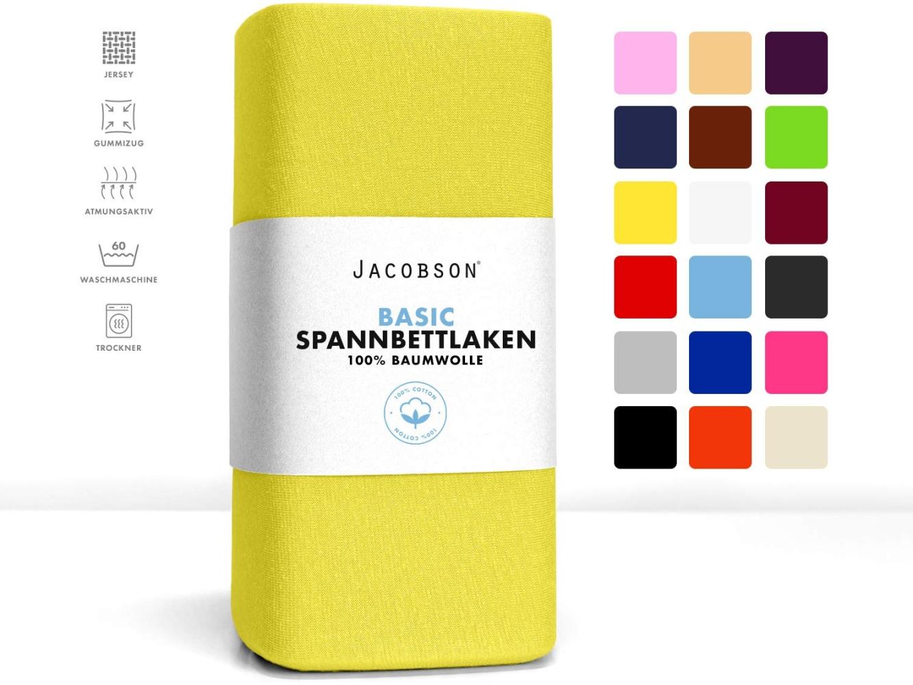 JACOBSON Jersey Spannbettlaken Spannbetttuch Baumwolle Bettlaken (Topper 180-200x200 cm, Gelb) Bild 1